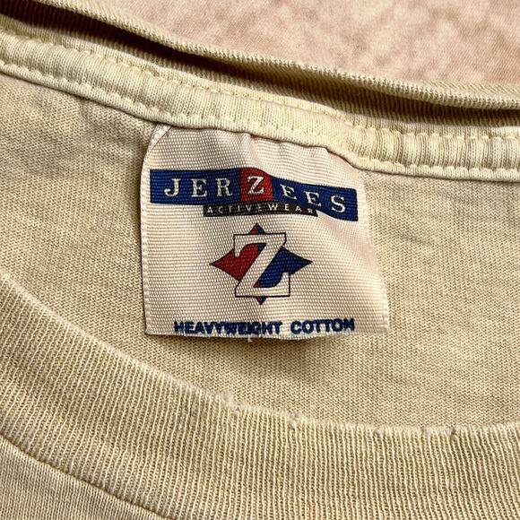 Vintage 90s Jerzees Best Dad Embroidered T-Shirt Tan Novelty Distressed Casual - Picture 4 of 7